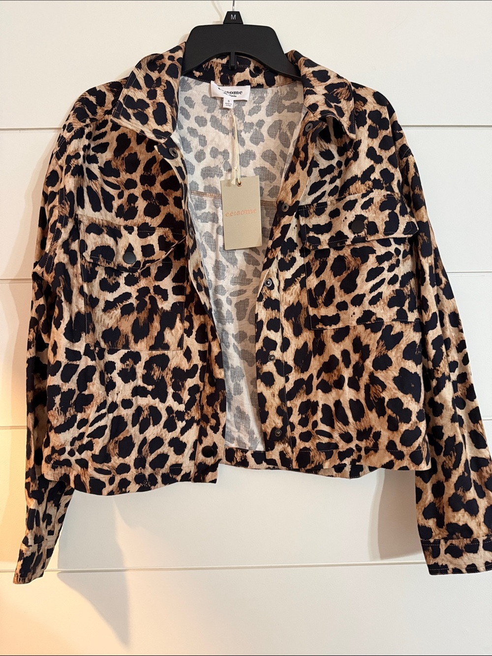 NWT Ee:some Leopard Print Button-Front Lightweight Jacket - Brown/Black